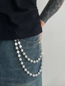 Men's Multi-Layer Crystal Chain Belt, Luxury Simple Design, Perfect for Pants Decoration, Fashionable Casual Style for All Seasons