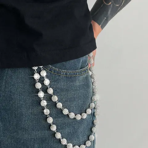 Men's Multi-Layer Crystal Chain Belt, Casual Waist Belt, Buckleless Belt, No Buckle Belts, Luxury Simple Design, Perfect for Pants Decoration, Fashionable Casual Style for All Seasons, Belt Without Buckle, Decorative Belt