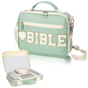 Valentine's Day Gift Bible Case for Women Bible Case Chenille Letter Bible Cover Case with Shoulder Strap Canvas Carrying Bag Gift for Christian Teenagers Girl Student, Bible Study Supplies, Church Tote Bag, New Year Gift