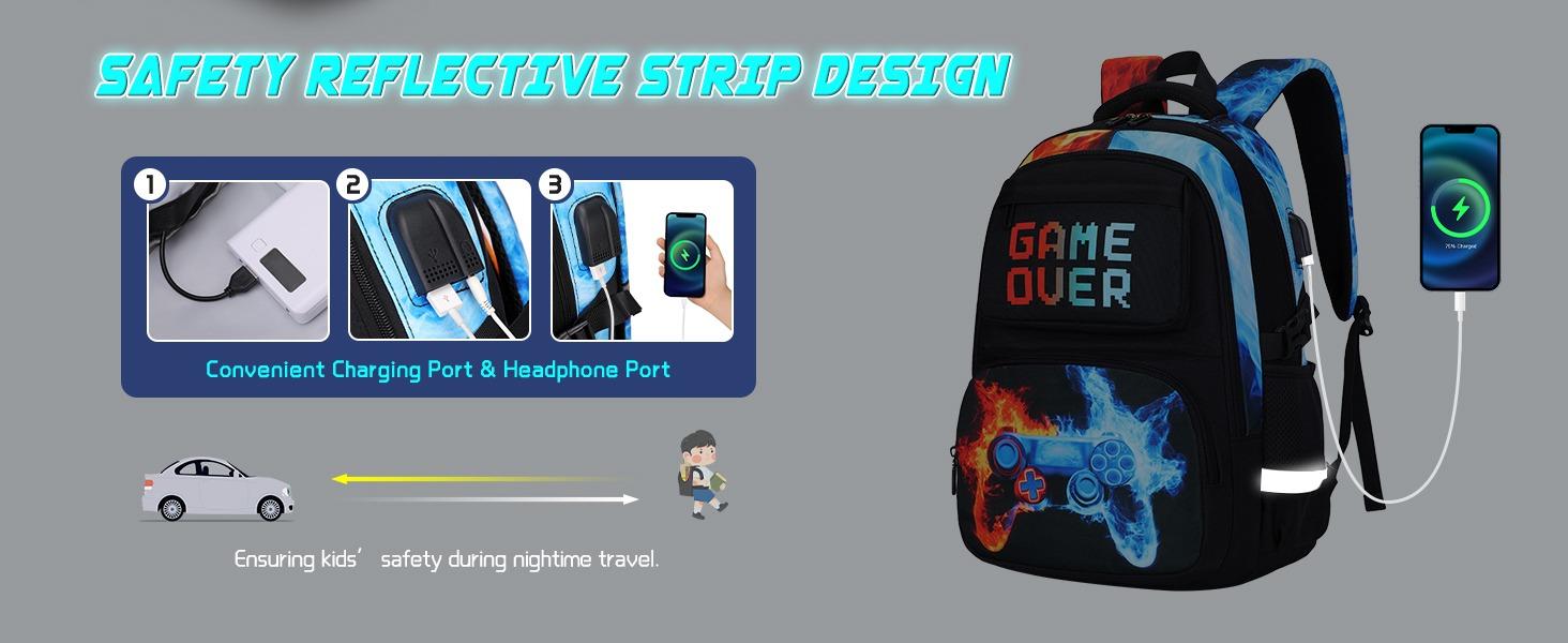 SIMILOVE 18" Multi Function Gamer Backpack with USB Port - Waterproof School Backpack for Kids, Includes Lunch Box & Pencil Case, Childrens Bag for Elementary/Middle School Students SIMILOVE 18" Multi Function Gamer Backpack with USB Port - Waterproof School Backpack for Kids, Includes Lunch Box & Pencil Case, Childrens Bag for Elementary/Middle School Students