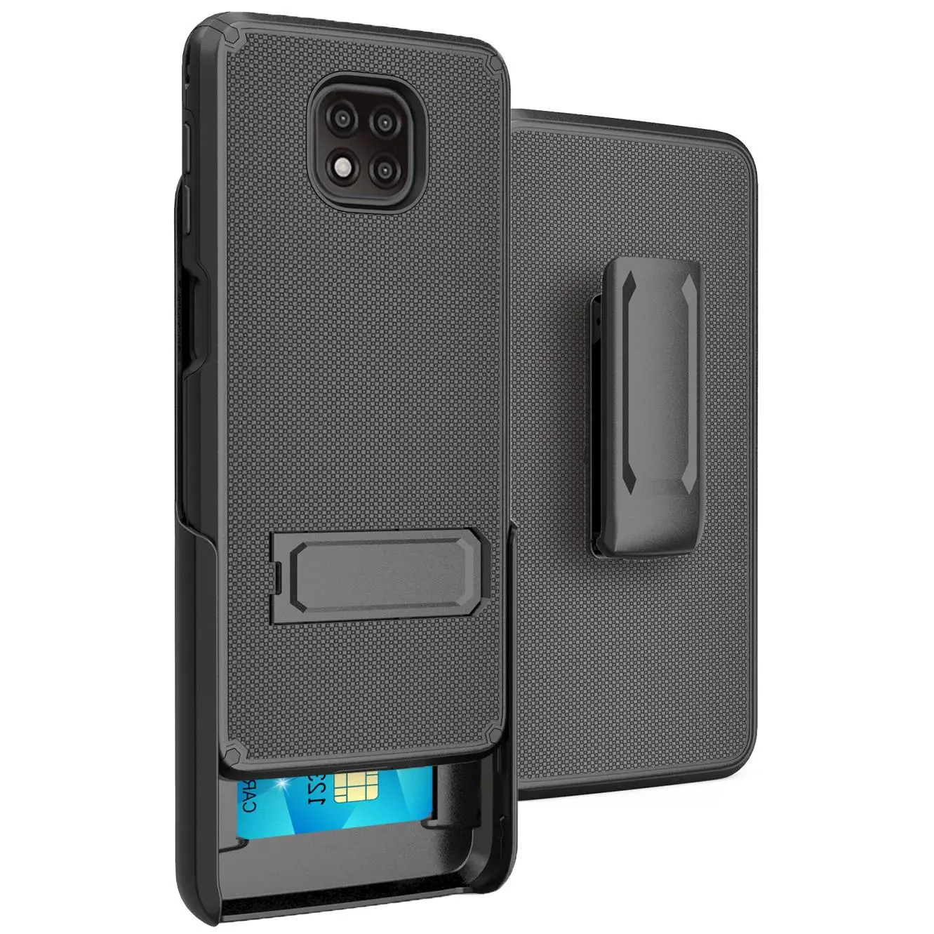 Case with Clip for Moto G Power 2021, Nakedcellphone Black Tough Cover [with Kickstand] and Belt Hip Holster [Secure Anchors] for Motorola XT2117 Phone
