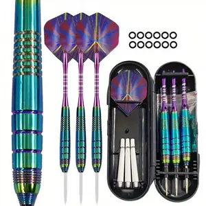Tungsten Steel Darts 23g Hard Darts, Colorful Laser Texture Hard Dart Barrel, 3 Double Joint Shafts, 1 V-Shaped Grinding Stone, 6 Sequin Standard Flights, 3 PET Standard Flights, Dart Set