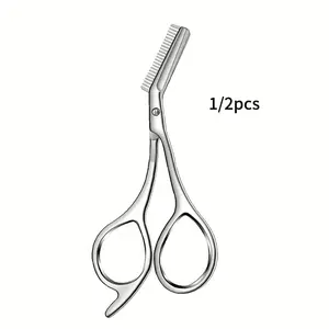 1/2Pcs Stainless Steel Eyebrow Scissors with Comb, Ergonomic Ambidextrous Brow Trimmer, Precise Grooming Tool for Men Women