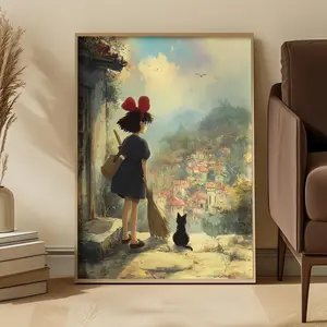 [SALE UP TO 40%][Unframe] Kiki's Delivery Service Art Print: Studio Ghibli Anime Poster, Witch & Jiji Cat
