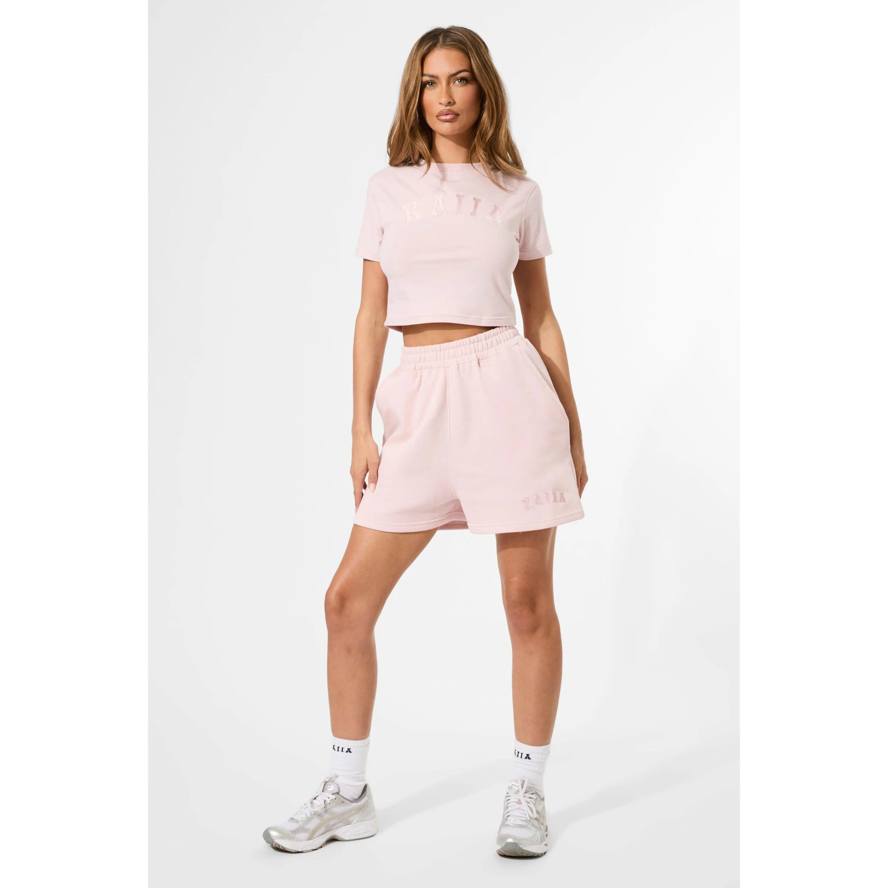 Kaiia Logo Mini Sweat Shorts Pink Chai