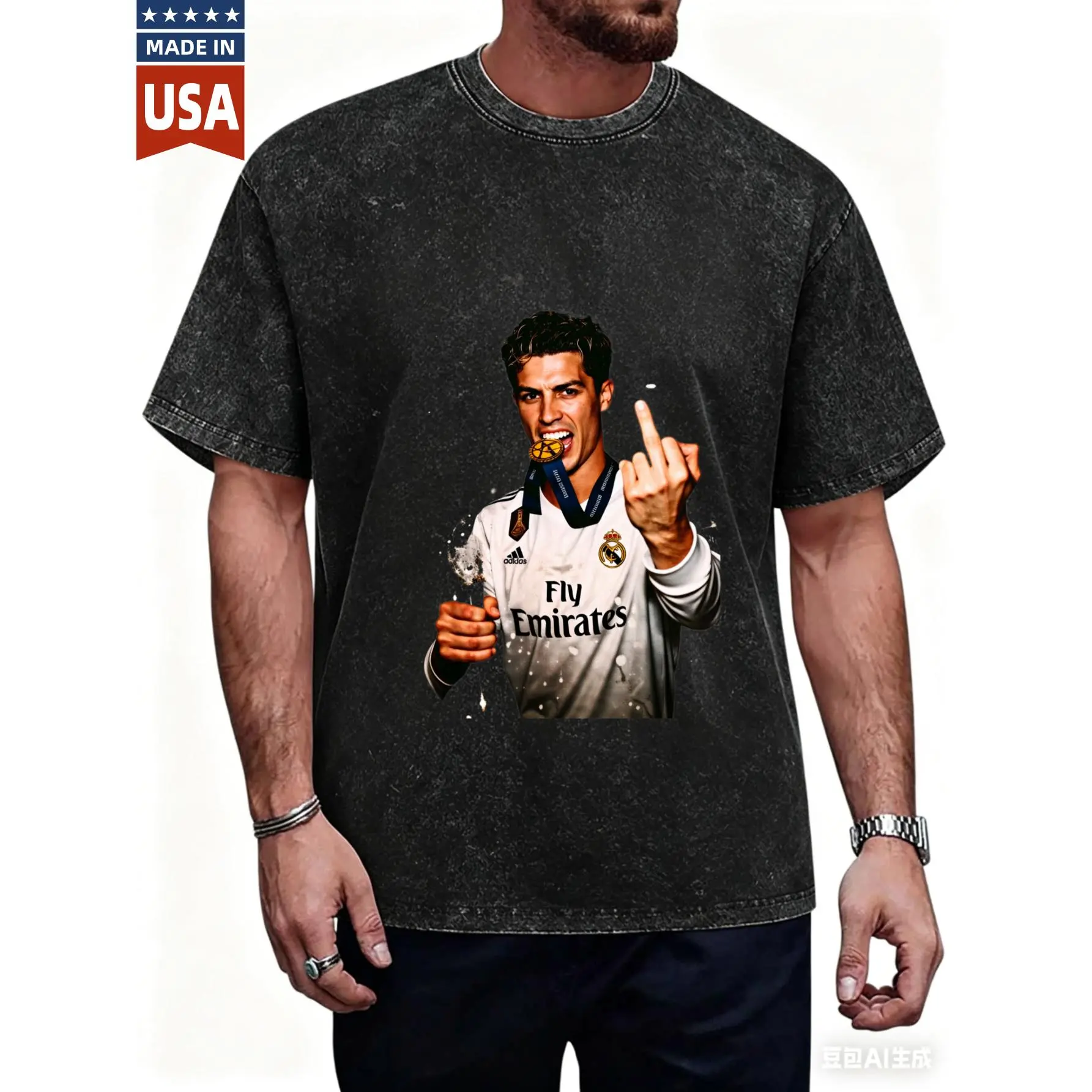 Men's CR7 Portugal 90s Retro Cristiano Ronaldo Bootleg Look T-Shirt - DTG Printed, Soft Fabric, Round Neck, Short-Sleeve Casual Wear Tshirt, Shortsleeve, Streetwear