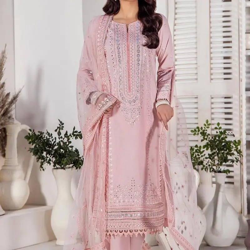 Pakistani Designer Khudabaksh Cotton Dress, Fully Embroidered