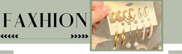 36 Pairs Gold Earrings Set for Women, Fashion Pearl Chain Link Stud Drop Dangle Earrings Multipack Hoop Earring Packs, Hypoallergenic Earrings for Birthday Party Jewelry