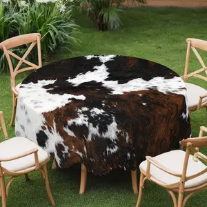 PLUMLIK White & Brown Cowhide Pattern Tablecloth, Animal Theme Round Rectangular Table Cover, Suitable for Camping, Picnics Home Party Indoor & Outdoor Decoration, Holiday Festive Decor, Coffee Table Decor, Gifts for Cowhide Lovers, Farmhouse Home Decor
