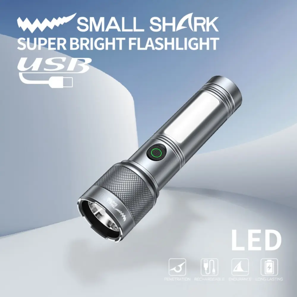 【Z2】Smiling Shark Flashlight Strong Light Rechargeable Outdoor Zoom Long-range Small Straight Tube Home Portable Flashlight