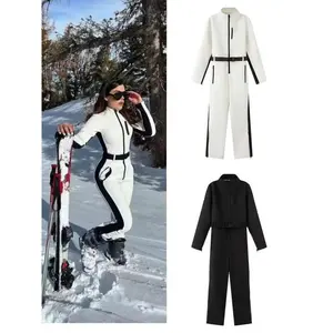 Winter Fashionable Slim Ski Festival Warm Waterproof Two-Piece Set Street Series  Origin Female Overalls Clothes Womenswear Minimalist Long Sleeve Fitted