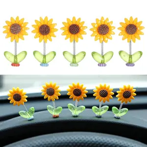 IMOLI Sunny Dashboard Decorations - Cartoon Ornaments, Cute Flower Decorations, Funny Desk Ornament, (5pcs Sunflower) for Car, Living Room, Bedroom, Desk