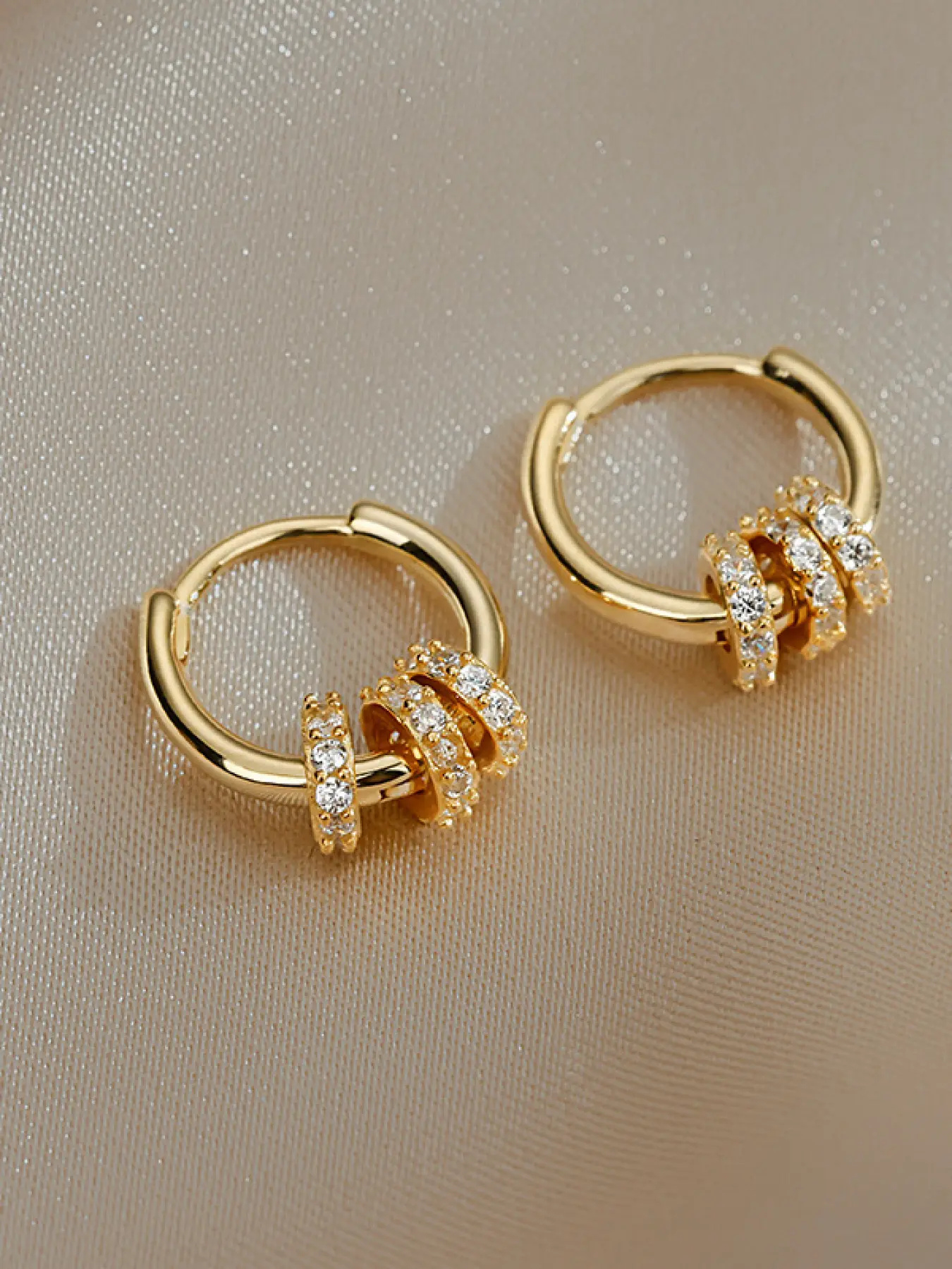 Gold-Tone CZ Paved Spinner Hoop Earrings for Women | Dainty Everyday & Party Jewelry|Waterproof Jewelry