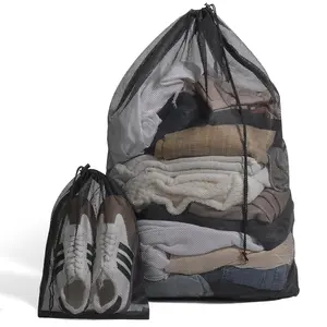 2 Pack Large and Small Mesh Laundry Bags with Drawstring, Net Bag for Clothes Blankets Sheets Down Jackets, Travel Dorm Home Use, Shoes Washing Bag, Laundry Shoe Bag