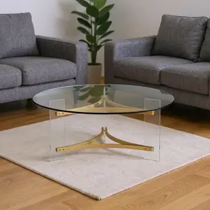 HomeRoots 572210 41 in. Clear & Gold Glass Acrylic & Brass Round Coffee Table