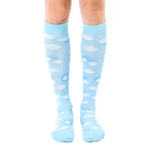 Clouds Compression Socks | Moisture-Wicking Nylon Graduated Compression Socks– Lightweight Padded Support with Cushion Bottom – Casual & Breathable - Unisex Daily Wear Fits Spandex