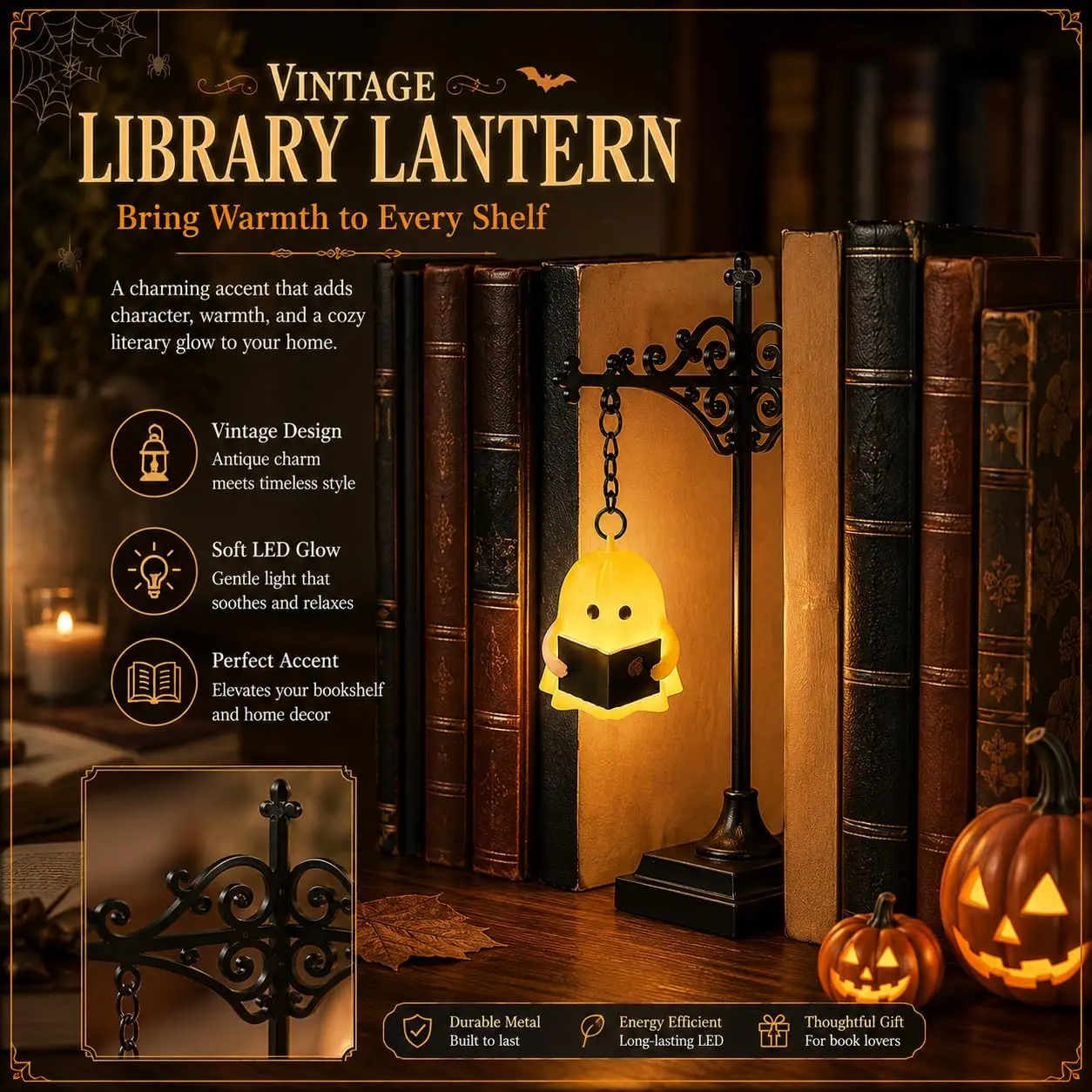 2in1 Library Lantern-Decorative Bookshelf Lighting, Miniature Hanging Shelf Lamp, Warm LED Nightlight, Reading Nook Literary Decor,Halloween Decorations