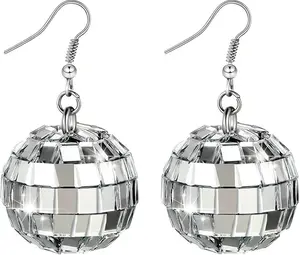 Disco Earrings for Women Silver Gold Mirror Ball Earrings 2.4 cm Perfect for 70s Outfits Dance Party Costume Accessories Reflective Sparkling Design