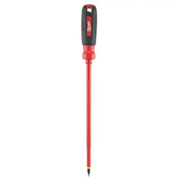 Milwaukee 48-22-2233 Insulated Cabinet Screwdriver - 3/16 in. Tip, 8 in. Length, 1000-Volt Rating, Dual Layer Insulation, Flame Retardant, Visible ID Markings, Impact Resistant, Lanyard Holes, UL Classified for Jobsites