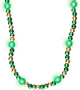 Set of 12 FlashingBlinkyLights Green & Gold Light Up LED Bead Necklace for St. Patrick's and Mardi Gras