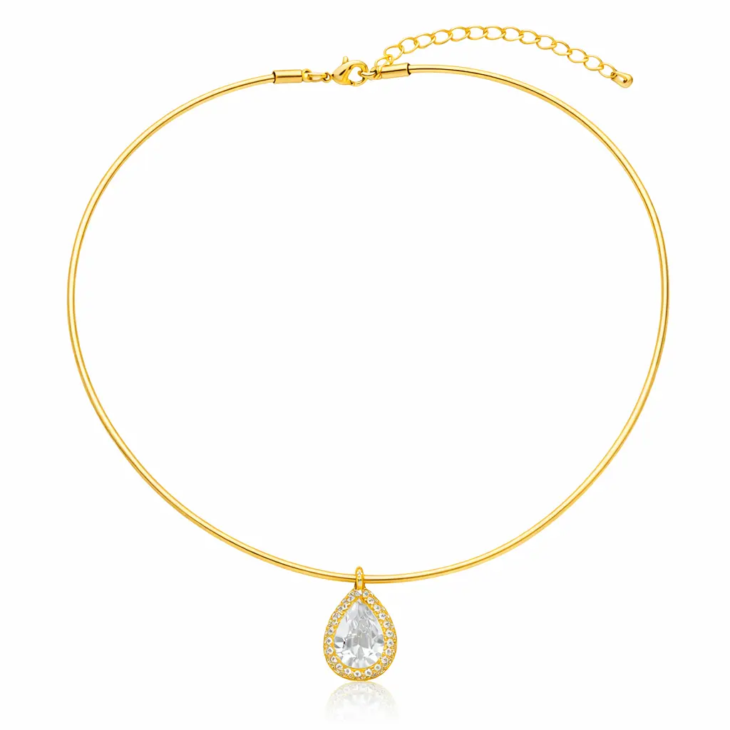 Anika Gold Choker Necklace with Teardrop Zircon Pendant