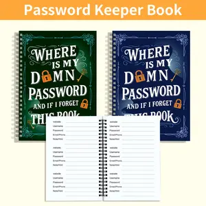 Two simple spiral notebooks recording phone numbers addresses, password notebooks, minimalist style, paper DIY notebooks writing passwords, accounts, phone numbers, addresses