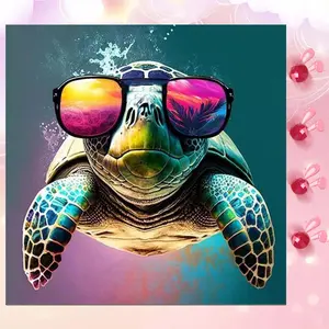 5D DIY Full Drill Round Diamond Painting - Diamond Art Kit Cool Turtle Sunglasses Mosaic, Canvas - DIY Wall Art, Home Decor, Suitable for Halloween and Christmas, Birthday and Anniversary Gifts