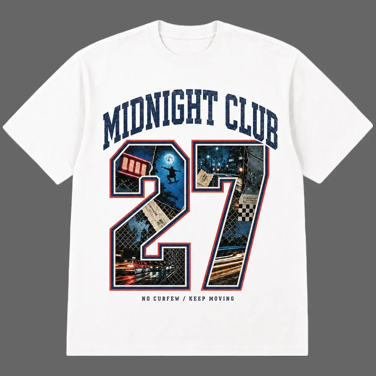 Men's 'Midnight Club 27' Graphic T-Shirt, Vintage Oversized Streetwear Top, Classic Casual Crewneck Shortsleeve Tee, Tshirt, Round Neck