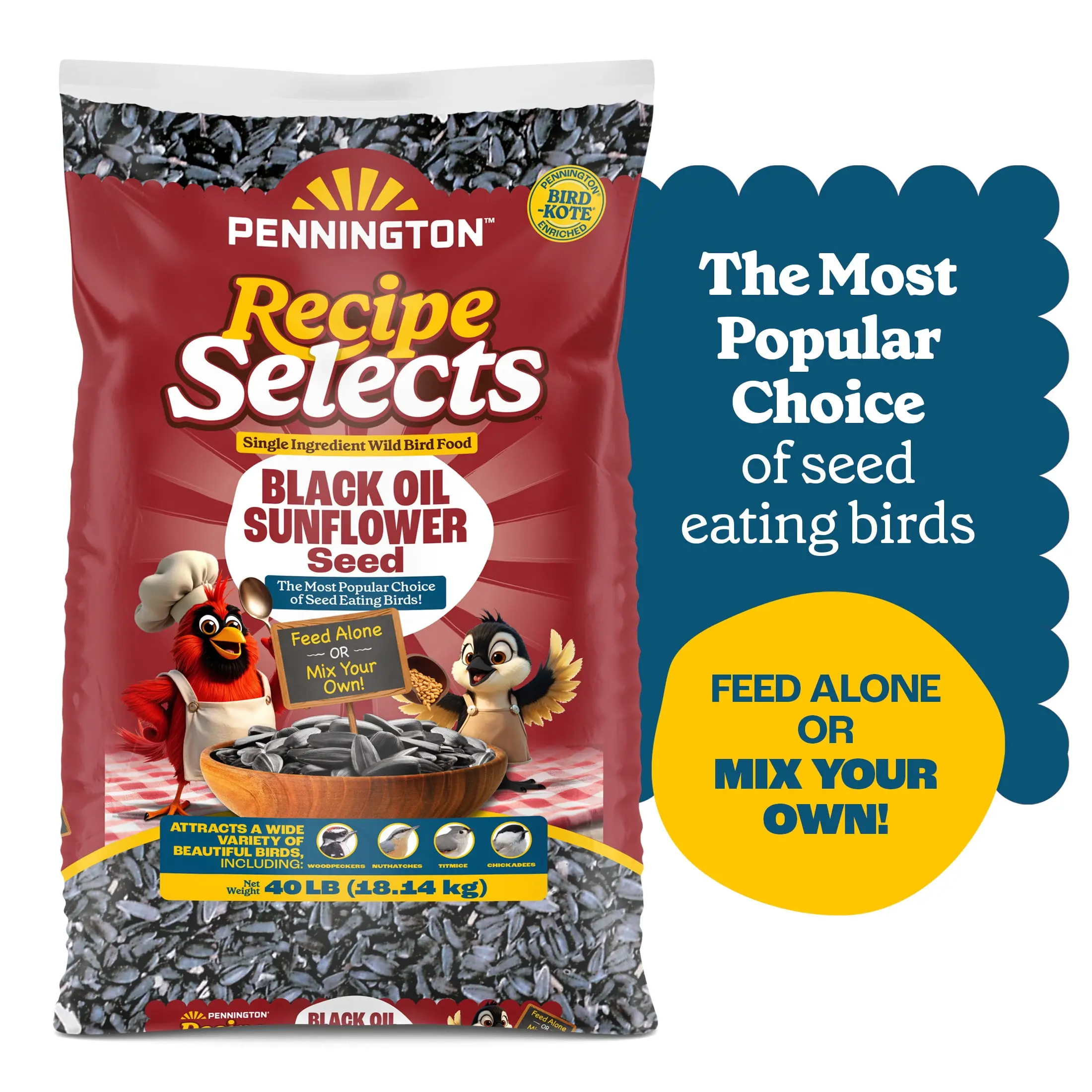 Pennington Recipe Selects Dry Wild Bird Feed For Outdoor Wildlife Attraction Black Oil Sunflower Seed 40 lbs Bag