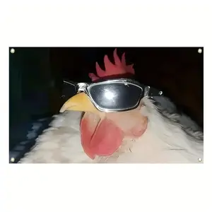 Fun Chicken 3x5 Foot Flag Banner, Durable Polyester, Cartoon Style Design, Includes Glasses and Stretchy Arms, Perfect for Party Decorations, Wall Decor Flags