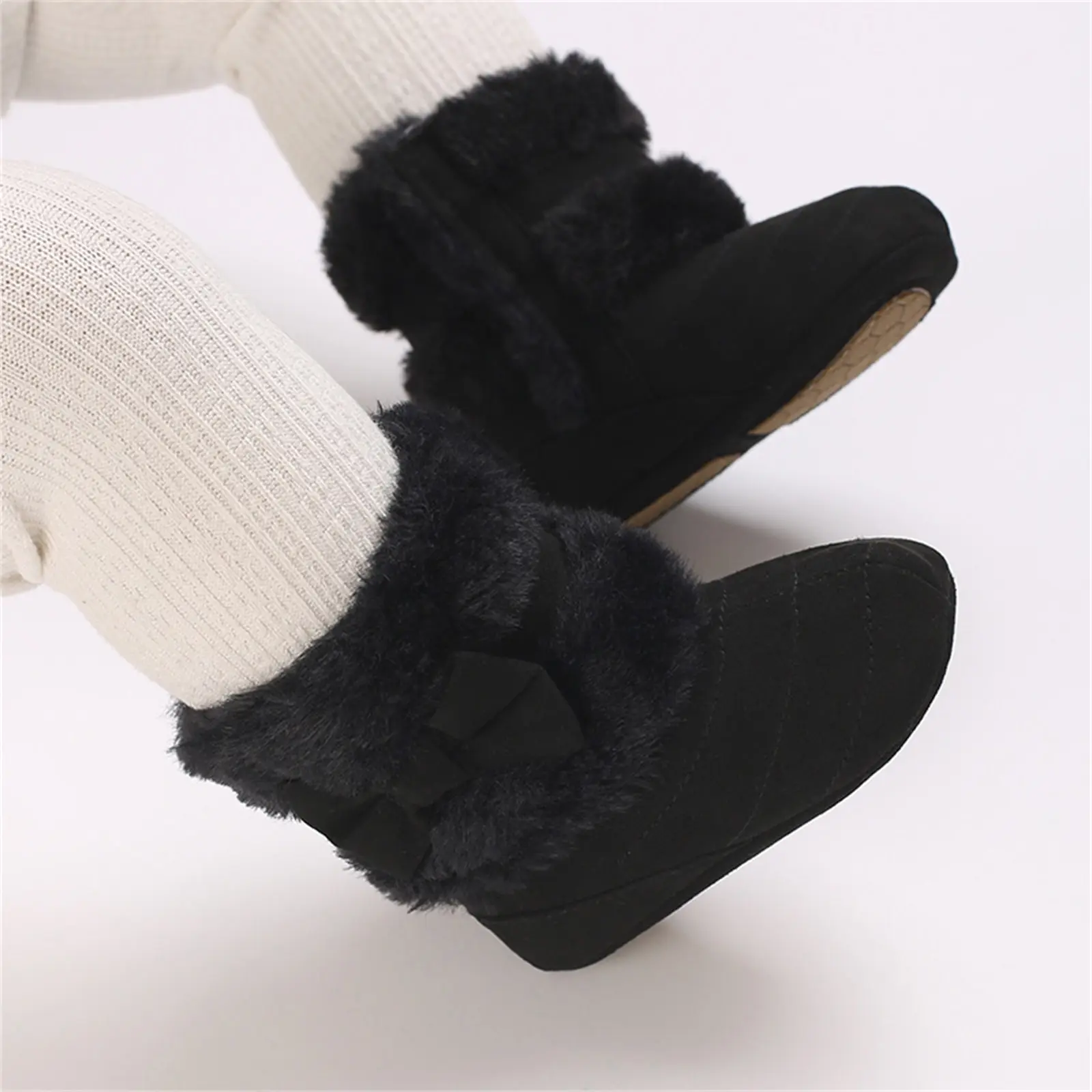 Canrulo Infant Baby Girl Boots Cute Bowknot Crib Shoes Winter Warm First Walker Shoes with Non-Skid Soles