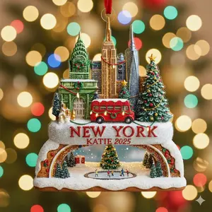 Custom Name New York 2D Flat Acrylic Ornament 2025, Empire State Building Ornament, Personalized NYC Souvenir, Travel Keepsake Christmas, Custom Name and year