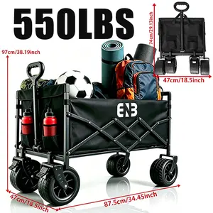 ENB 200L Heavy-Duty Folding Wagon | 550 lbs Capacity, Brakes, All-Terrain Wheels & Adjustable Handle, Quick Fold for Camping, Shopping & Outdoor Use
