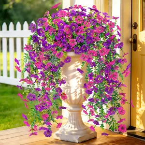 Der Rose Artificial Hanging Flowers for Outdoors UV Resistant Fake Hanging Plants for Spring Decoration, Realistic Silk Flowers with Trailing Vines for Porch Patio Balcony Fence Garden Decor