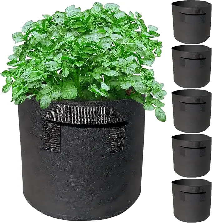 5 planting bags with 5-gallon capacity, breathable non-woven fabric flower pots, with handles, heavy-duty gardening planting bags, suitable for potatoes, tomatoes, vegetables and fruits, black