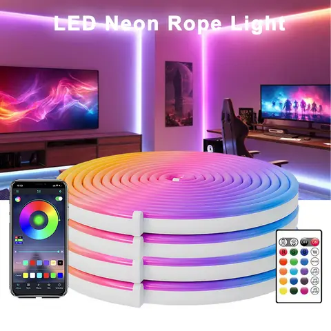 RROETXI 24V LED Neon Strip Lights (16.4ft) - Remote & APP Control Flexible Rope Lights, Led RGB Lighting, Cool Room Stuff for Man Cave Decor Items, Gaming Room Supplies