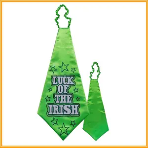St. Patrick's Day "Luck of the Irish" Green Satin Tie - Oversized Novelty Tie for Irish Party