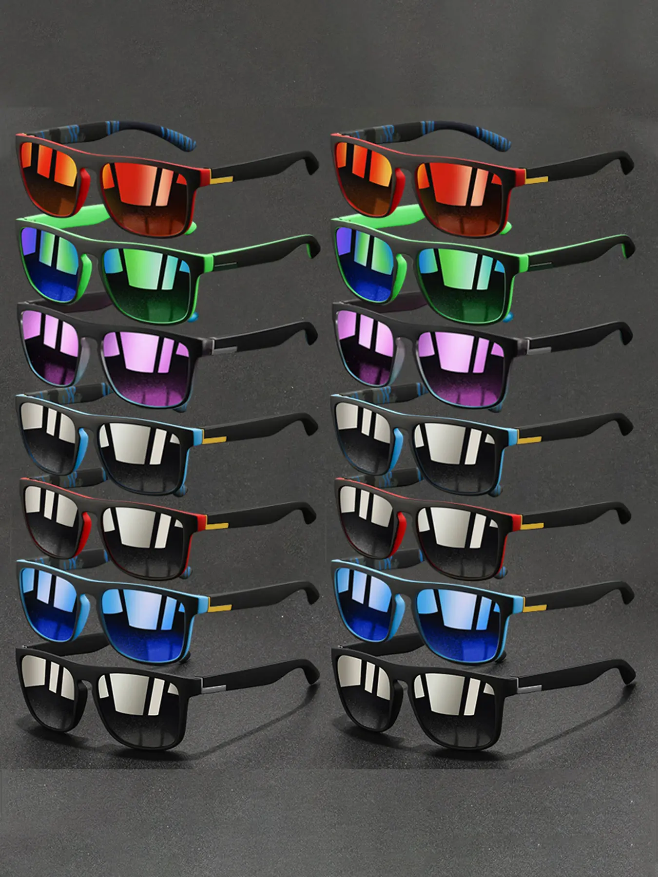 14 Pairs Classic Design Sporty Sunglasses with Mirrored Lens, UV Protection, Sports Cycling Sunglasses with Anti-Slip Temples, Summer Sports Sunglasses, Available in Multiple Colors