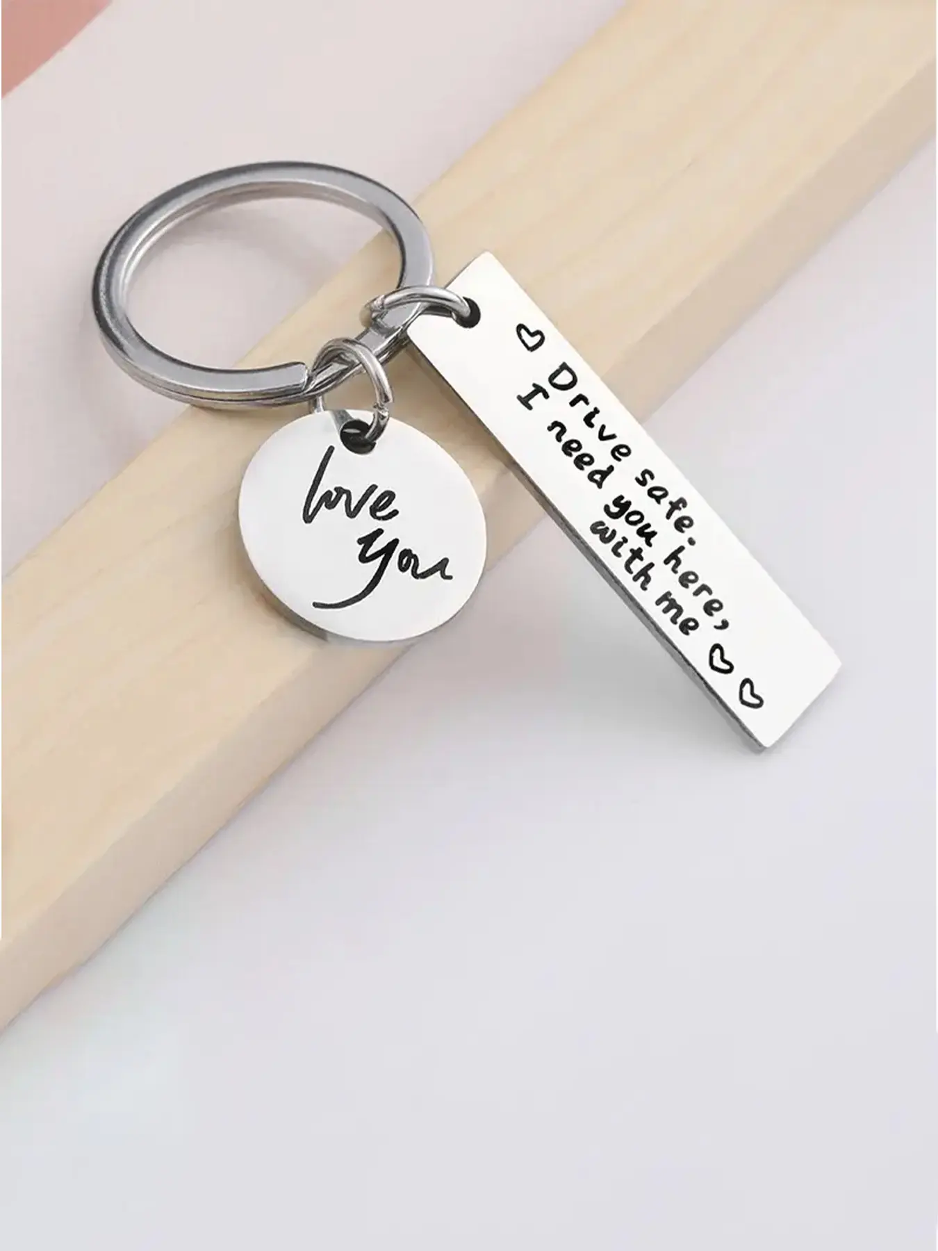 Family Personalized Couple Keychain Gift Car Key Ring Safe Driving Black Stainless Steel Carving Creative Keychain