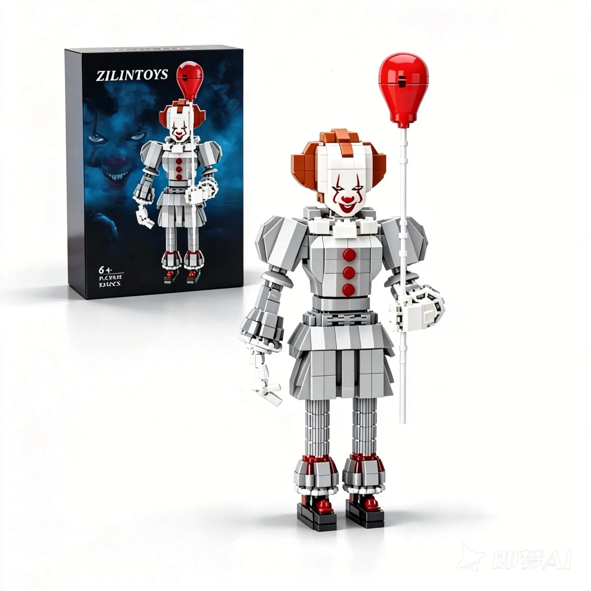 Pennywise Clown Building Block Set - DIY Hand-Assembled Horror Figure Model Kit, Desktop Display Ornament Home Decor Collectible, Ideal Gift for Teen Builders (Halloween, Birthday)