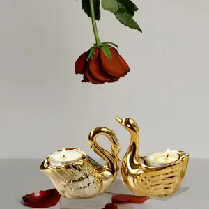 Gold Plated Ceramic Swan Candle Holder, Porcelain Base, Home Decor, Luxury Craft Gift, Elegant Table Decoration
