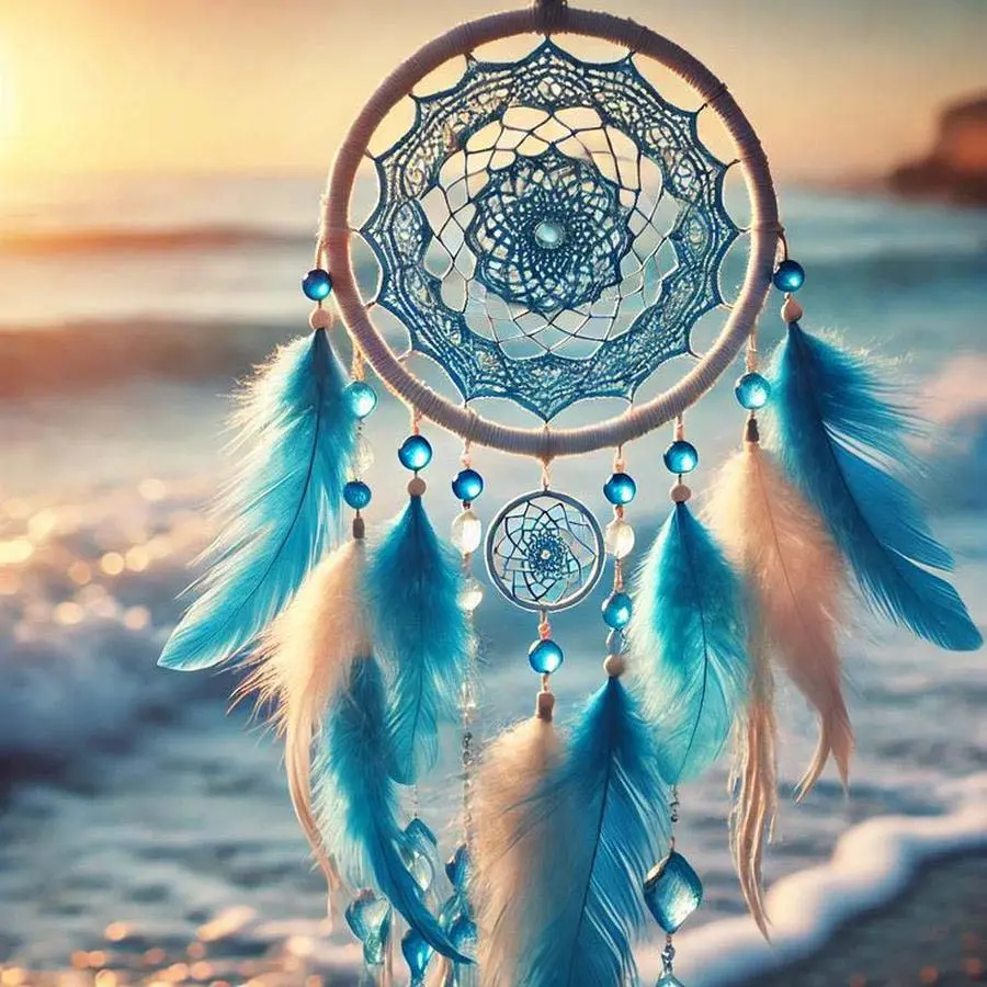 1pcs 5D DIY diamond painting kit, 5D diamond art kit, DIY decoration, dreamcatcher, feathers, beach diamond painting kit full round drill DIY, mosaic, diamond art, DIY art home decoration, suitable for Halloween and Christmas.