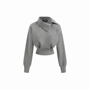 Women's Asymmetrical Neck Long Sleeve Cinched Waist Sweatshirt - 2 Colors, Size 2-10