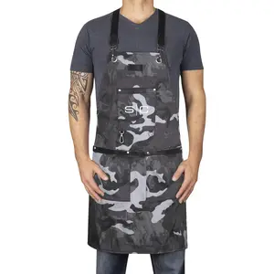StyleCraft Waterproof Black Camo Barber/Salon Apron with Crossback Strap Adjustable Cotton