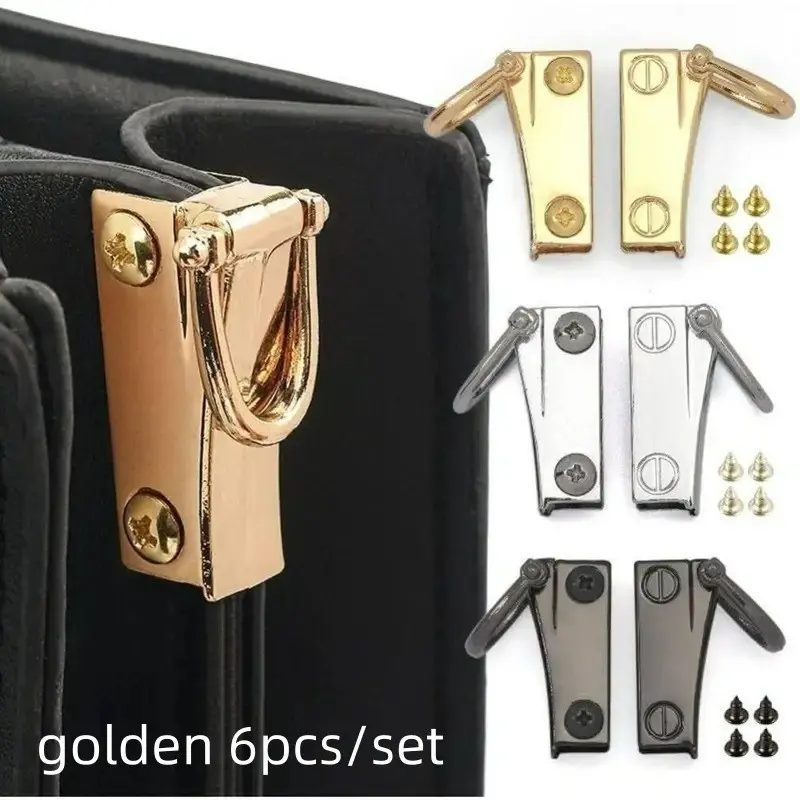 Metal Side Clip Bag Buckle Set, 6 Pieces, Detachable Handbag Connector Clips with D Ring, Suitable for Shoulder Bags, DIY Projects, Bag Accessories