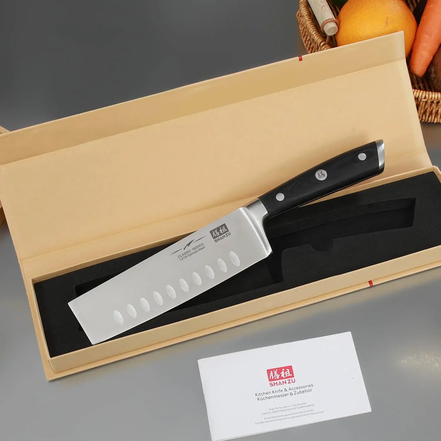 SHAN ZU 6.5-Inch Nakiri Knife, 1.4116 Stainless Steel Vegetable Knife, Japanese Style Kitchen Chopping Knife