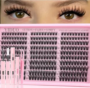 YIDUO Natural Wispy Eyelash Clusters Lashes Clusters Kit 10-16mm DIY Lashes Extension Kit 300pcs C Curvature Individual Lashes Cluster with Lash Bond and Seal|Removers|Tweezers
