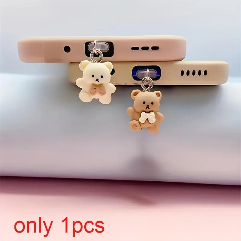 Cute Bear Design Smartphone Charging Port Dust Plug, Cell Phone Dust Plug, Universal Phone Accessories for iPhone & Samsung Galaxy Phones, Phone Charms, Phone Decoration, Animal Phone Ornament