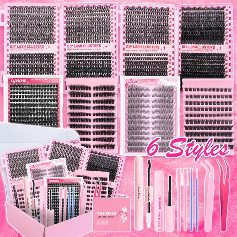 6 Styles Mega/Ultra/Dramatic Volume Lash Clusters Kit, Makeup Lash Clusters, Waterproof Lashes Clusters Extensions, DIY Eyelash Extensions for Beginners & Pros, Easy DIY at Home, Soft Comfortable Easy Apply Natural Look, False Eyelashes Set