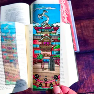 Spirited Away Stained Glass Bookmark, Studio Ghibli Bookmarks (Transparent Suncatcher Bookmark with Stained Glass Art, Perfect Book Manhwa Reader Gift, Comic Graphic Novel Reader Gift)